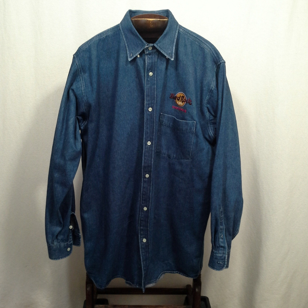 Hard Rock Café Stockholm shirt Size L Denim Blue - Picture 1 of 8